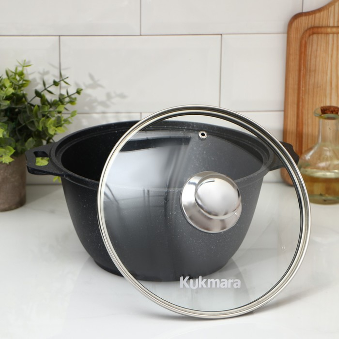 Кастрюля, 3 л, d=24 см, h=17 см, антипригарное покрытие, цвет тёмный мрамор