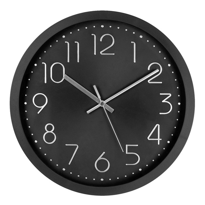 Часы настенные, серия: Классика, плавный ход, d-30.5 см, черные, цифры серебро Часы настенные, серия: Классика, плавный ход, d-30.5 см, черные, цифры серебро