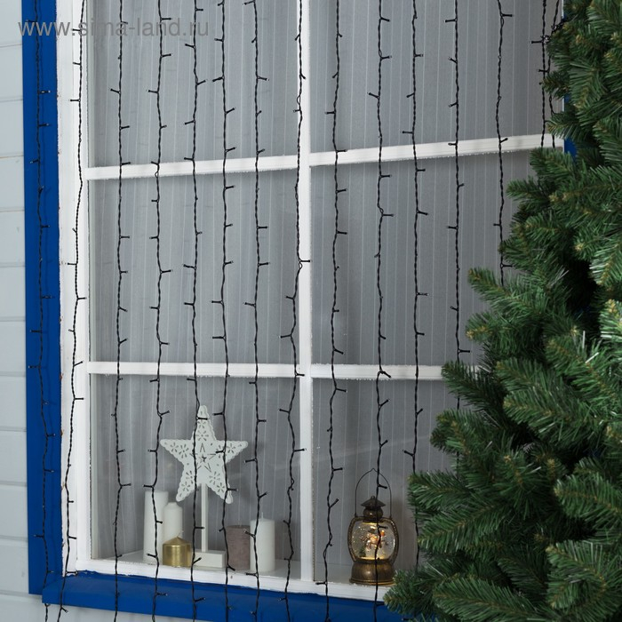 Гирлянда &laquo;Занавес&raquo; 2 &times; 9 м, IP44, УМС, тёмная нить, 1800 LED, свечение белое, мерцание, 220 В