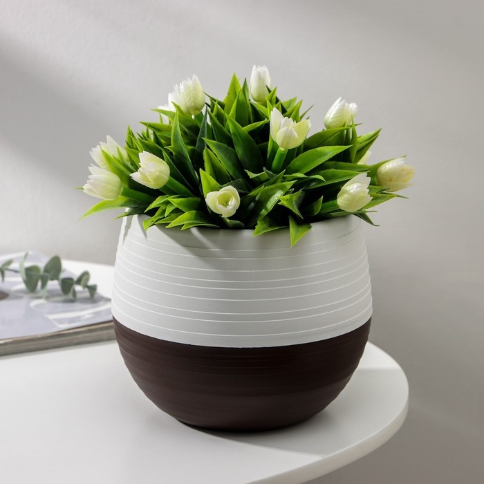 Горшок для цветов с поддоном &laquo;Япония&raquo; 1,2 л, цвет белый-коричневый