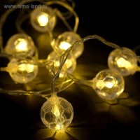 Гирлянда &laquo;Нить&raquo; 5 м с насадками &laquo;Футбольный мяч&raquo;, IP20, прозрачная нить, 30 LED, свечение тёплое белое, 8 режимов, 220 В