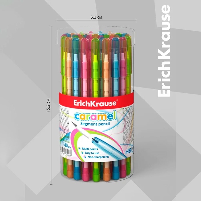 Карандаш сегментный ErichKrause "Caramel", НВ, грифель d=1,5 мм, в тубусе, микс