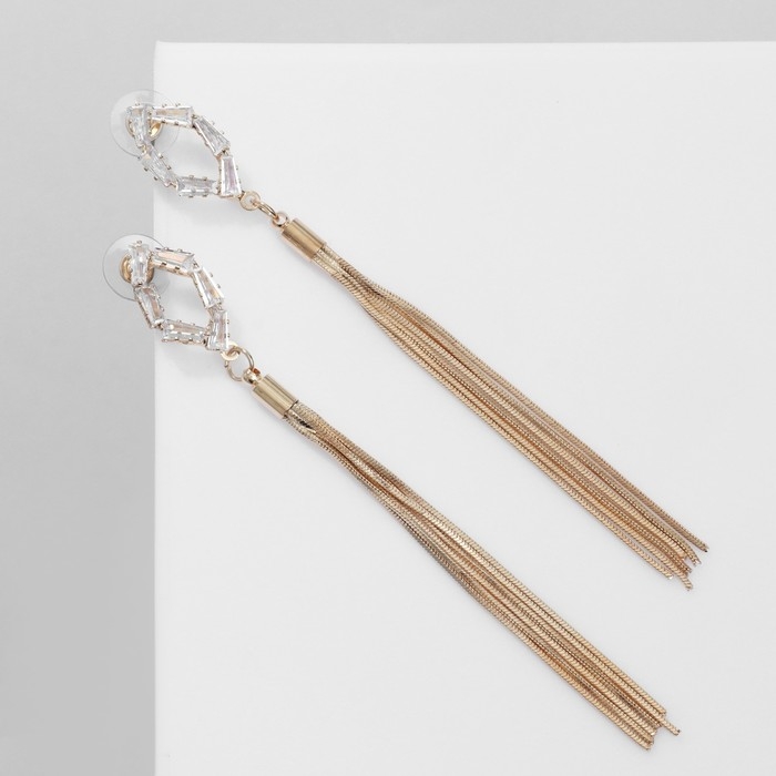 Серьги висячие со стразами &laquo;Одиссея&raquo; эллипс, цвет белый в золоте