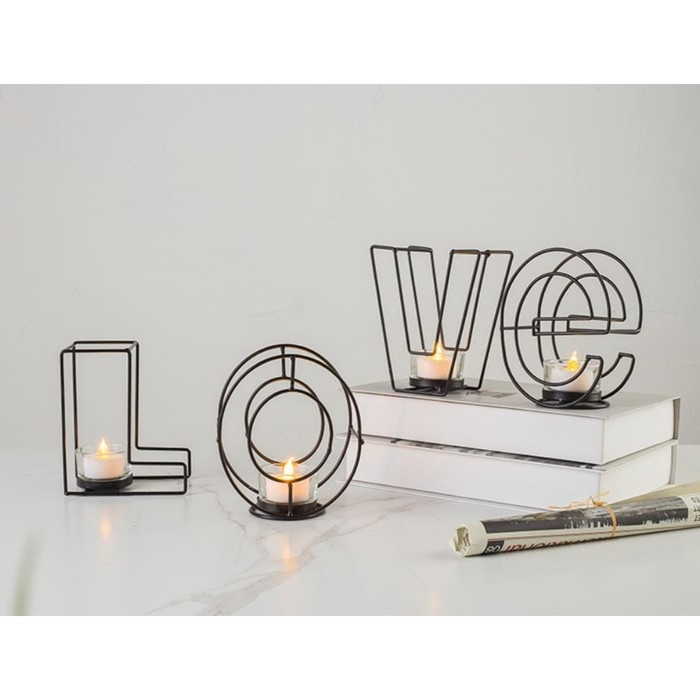 Подсвечник металлический настольный Подсвечник металлический настольный "Love", 13.5 х 42 см, чёрный
