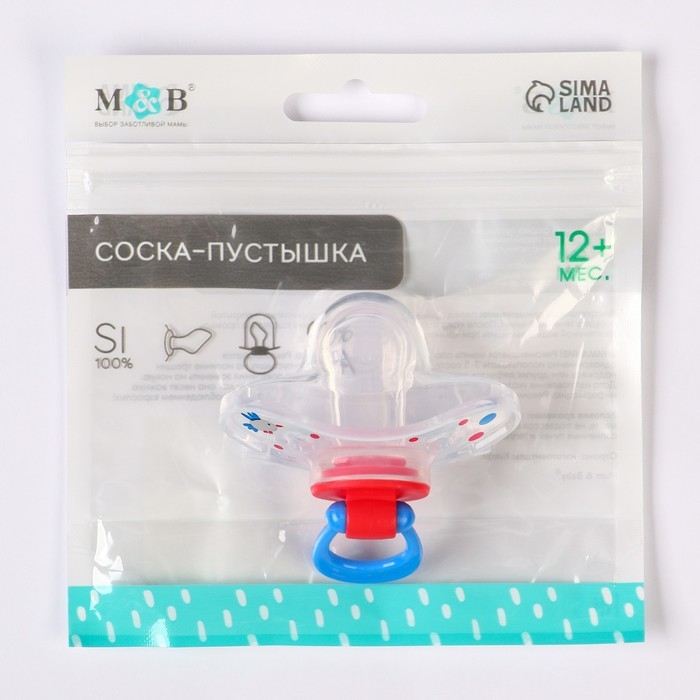 Соска - пустышка силиконовая ортодонтическая &laquo;Зайка&raquo;, от 12 мес., с колпачком, цвет синий/красный