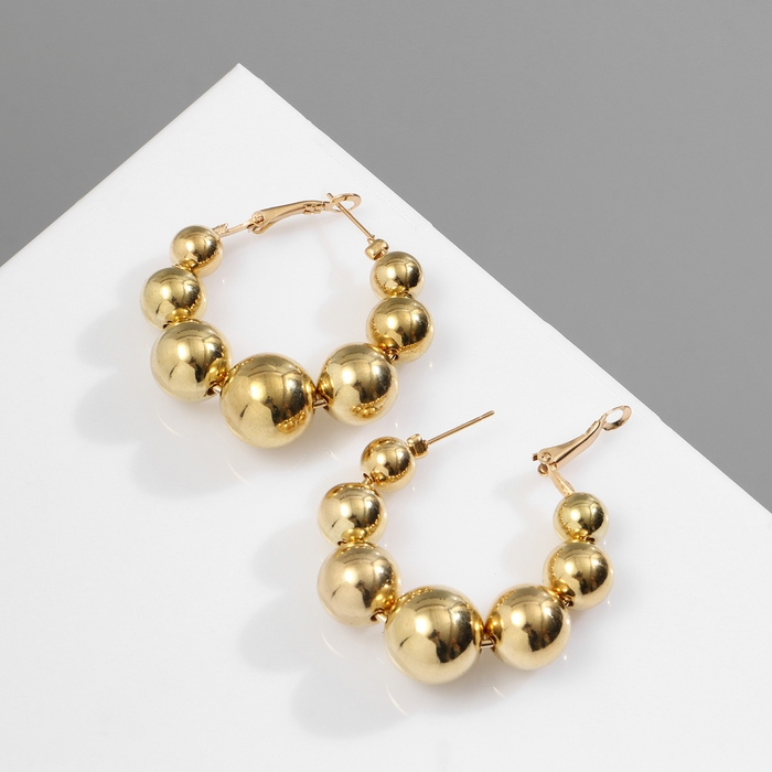 Серьги-кольца &laquo;Бусины&raquo; на уменьшение, цвет золото