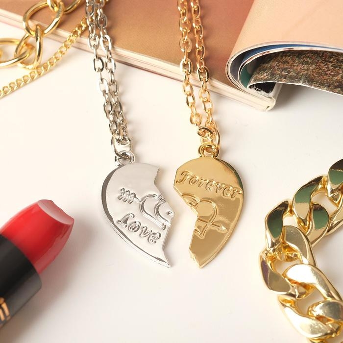 Кулоны &laquo;Неразлучники&raquo; влюблённые сердца, цвет серебряно-золотой, 50 см