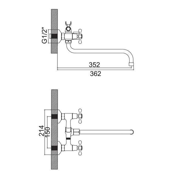 Cмеситель для ванны Accoona A87170, двухвентильный, с душевым набором, силумин, хром Cмеситель для ванны Accoona A87170, двухвентильный, с душевым набором, силумин, хром