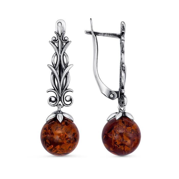 Серьги «Янтарь» ветка, посеребрение с оксидированием Серьги «Янтарь» ветка, посеребрение с оксидированием