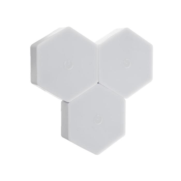 Набор светильник сенсорный "соты с пультом" 3 шт, 85х75мм, RGB, 3*ААА (не в компл.)