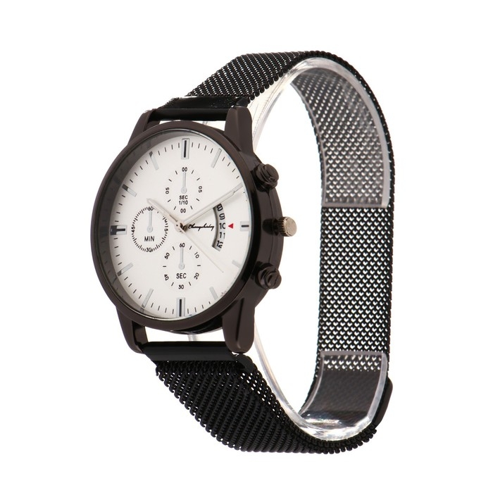 Часы наручные мужские "Эдди", d-4 см, длина ремешка 28 см, черные