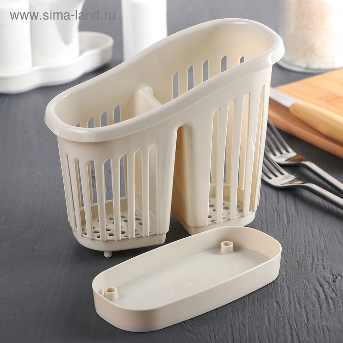 Подставка для столовых приборов 2-х секционная, цвет белый ротанг