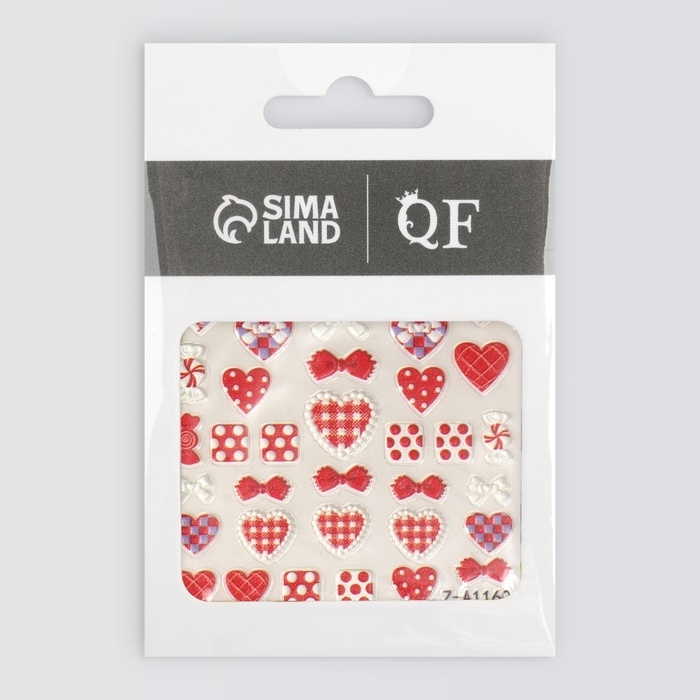 Наклейки для ногтей &laquo;Сердца&raquo;, объемные, матовые, цвет красный/белый/розовый
