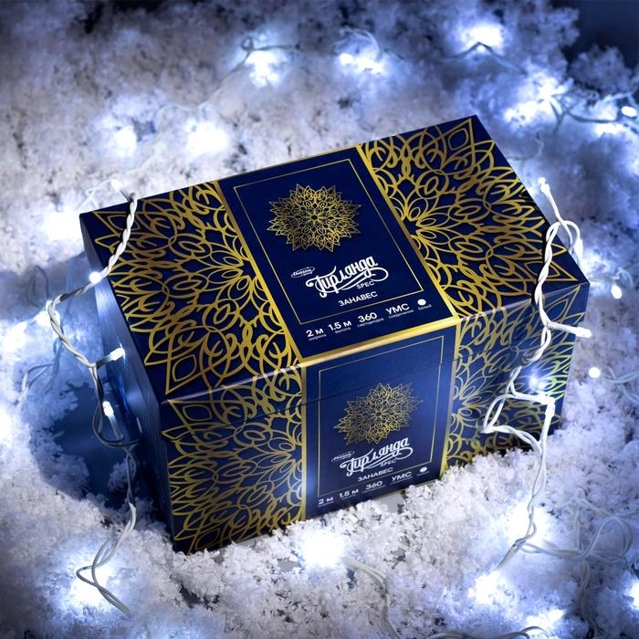 Гирлянда &laquo;Занавес&raquo; 2 &times; 1.5 м, IP44, УМС, белая нить, 360 LED, свечение белое, 220 В