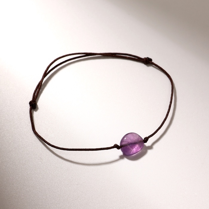 Браслет желаний &laquo;Аметист&raquo; на коричневой нити, длина регулируется