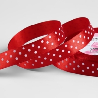 Лента атласная «Горошек», 15 мм × 23 ± 1 м, цвет красный №026 Лента атласная «Горошек», 15 мм × 23 ± 1 м, цвет красный №026