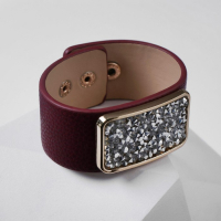 Браслет кожа &laquo;Помпеи&raquo; стразы, цвет бордовый в золоте, 21 см