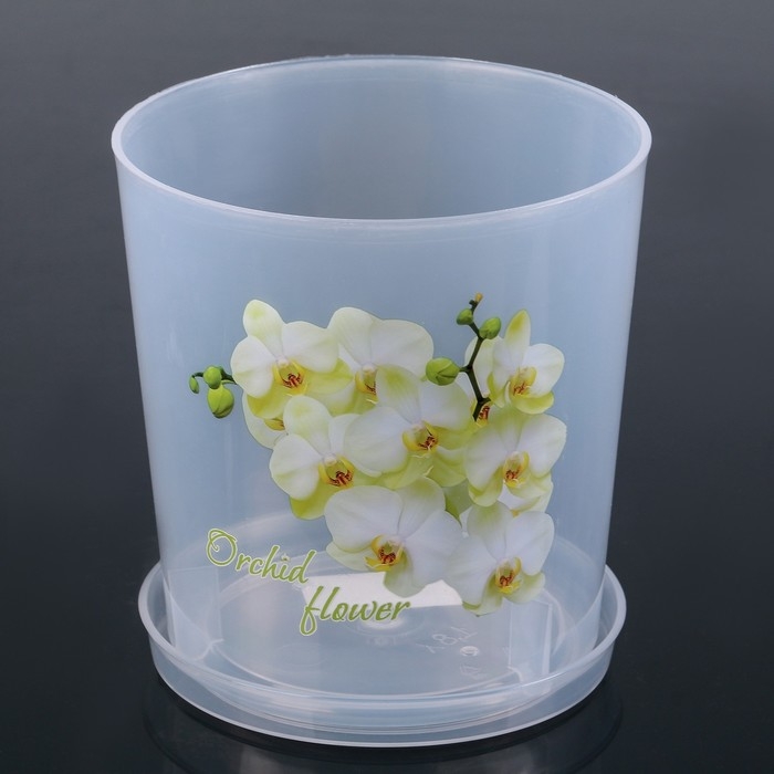 Горшок для орхидей с поддоном, 1.8 л, пластиковый, прозрачный, МИКС