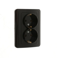 Розетка двухместная Luazon Lighting "Орион", 16 А, скрытая, с з/к, черная