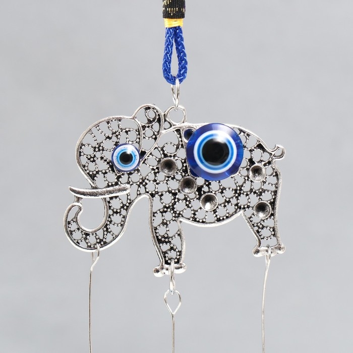 Музыка ветра металл "Слоник" от сглаза с кисточкой 2 колокольчика 24 см