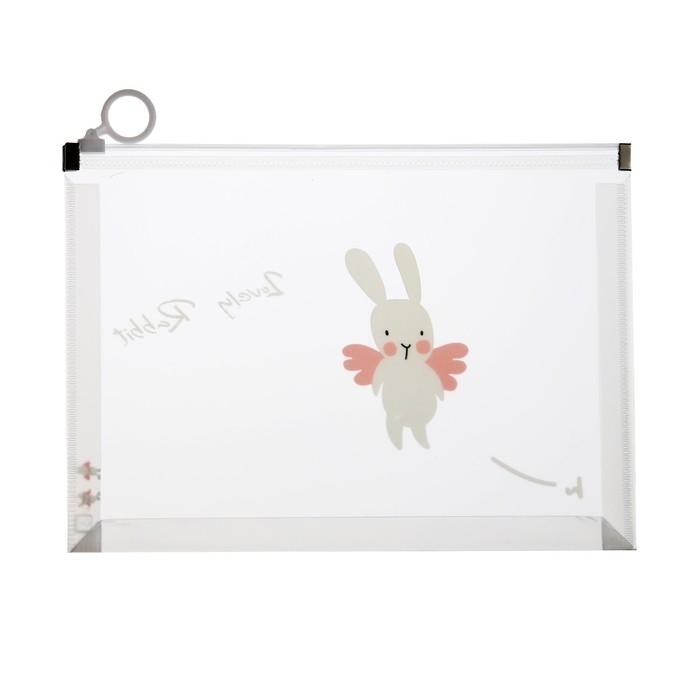 Папка-конверт на молнии формат А5, 180мкр, с рисунком "Зайчик", МИКС