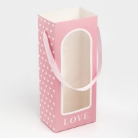 Пакет-переноска для цветов с пластиковым окном, Love, розовая, 30 х 12 х 8 см