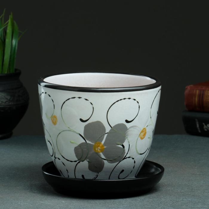 Горшок для цветов &laquo;Фиалка&raquo;, 1 л, d=15 см, h=13 см, керамический, с поддоном