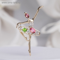 Брошь &laquo;Балерина&raquo; на сцене, цвет зелёно-малиновый в золоте