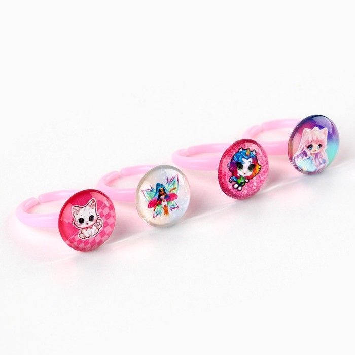 Кольцо детское, набор «Стильной девочке», 1.6 х 2.5 х 1.4 см. , 4 шт Кольцо детское, набор «Стильной девочке», 1.6 х 2.5 х 1.4 см. , 4 шт