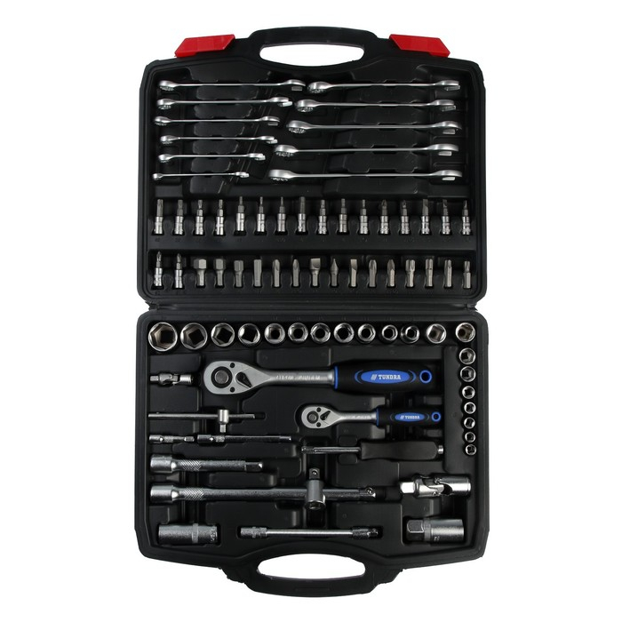 Набор инструментов в кейсе ТУНДРА, автомобильный, CrV, 1/2 Набор инструментов в кейсе ТУНДРА, автомобильный, CrV, 1/2" и 1/4", 78 предметов