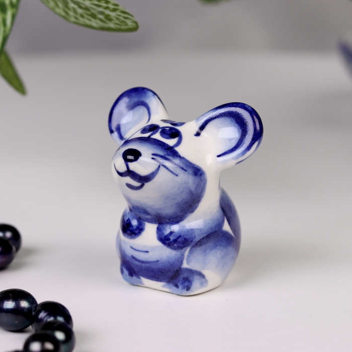 Сувенир гжель &laquo;Мышка&raquo;, бело-синий,керамика, малая,