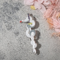 Новый год! Символ года 2025! Значок &laquo;Катана&raquo; змея, цветной в серебре