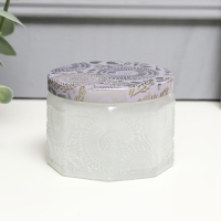 Банка для свечей стекло с крышкой "Цветочная" белая, многогранник 5х7х7 см Банка для свечей стекло с крышкой "Цветочная" белая, многогранник 5х7х7 см