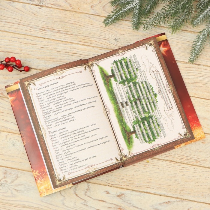 Новогодний, подарочный набор: Родословная книга и чайный домик &laquo;Новый год: Зимняя сказка только для тебя&raquo;, 28 х 11 х 24 см., набор