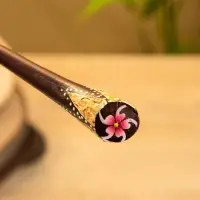 Заколка для волос "Цветок" дерево Албезия, 17 см, цв. чёрно-розовый