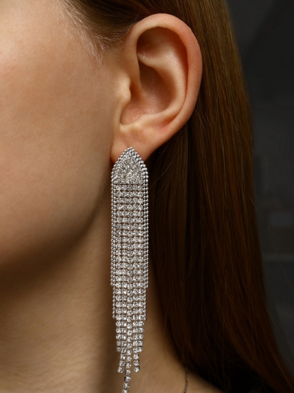 Серьги висячие со стразами &laquo;Вечное сияние&raquo; медуза, цвет белый в серебре