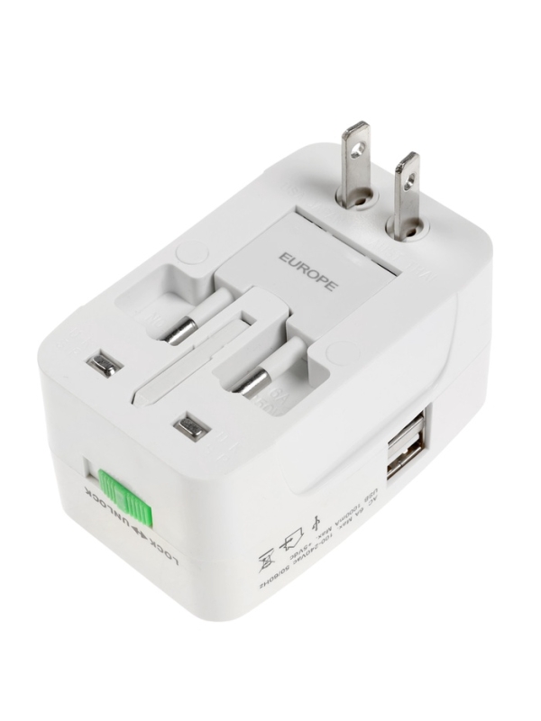 Адаптер универсальный, 3 А, 5 в 1, 1 USB-A, 220 В, белый