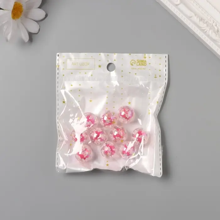 Бусина для творчества акрил "Белые бабочки" ярко-розовый 1,6х1,6х1,6 см