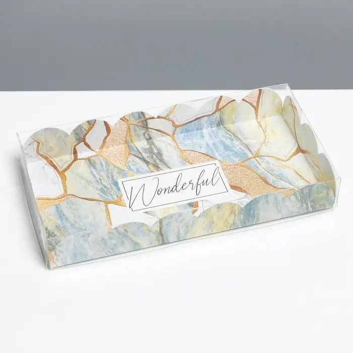 Коробка для печенья, кондитерская упаковка с PVC крышкой, голография, &laquo;Камень&raquo;, 10.5 х 21 х 3 см