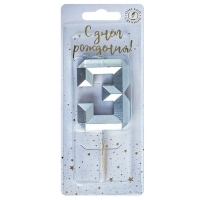 Свеча в торт на шпажке &laquo;Серебряные грани&raquo;, цифра 3, серебряная