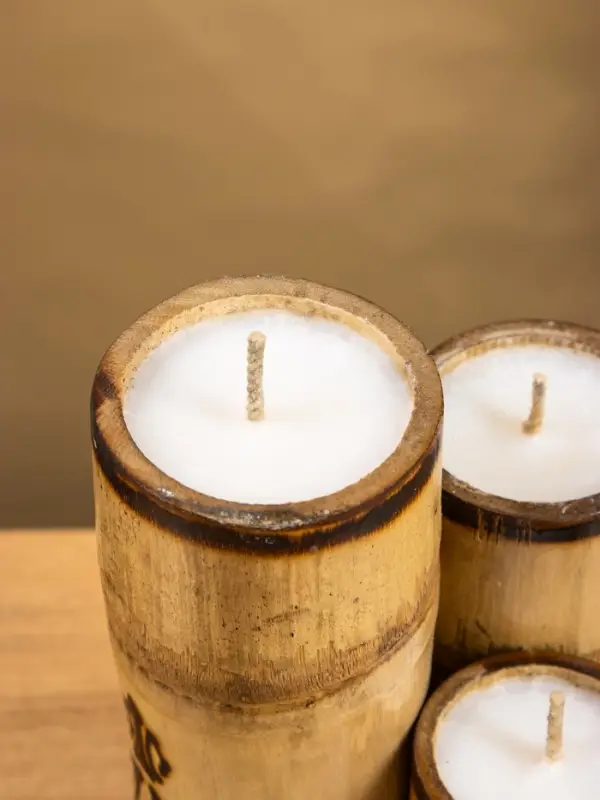 Свеча в бамбуке тройная &laquo;Экзотика&raquo;, 13&times;15&times;30 см, 100 мл, бежевая