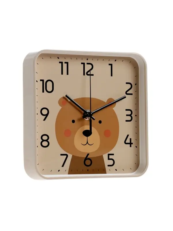Часы настенные "Медвежонок", детские, плавный ход,  19х19см, бежевые
