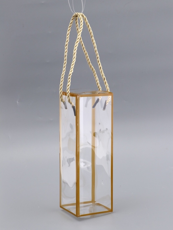 Коробка из PET с ручками, золотая, 7 х 7 х 21 см