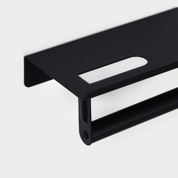 Держатель для туалетной бумаги с полочкой, 18&times;9,7&times;7,5 см, цвет чёрный