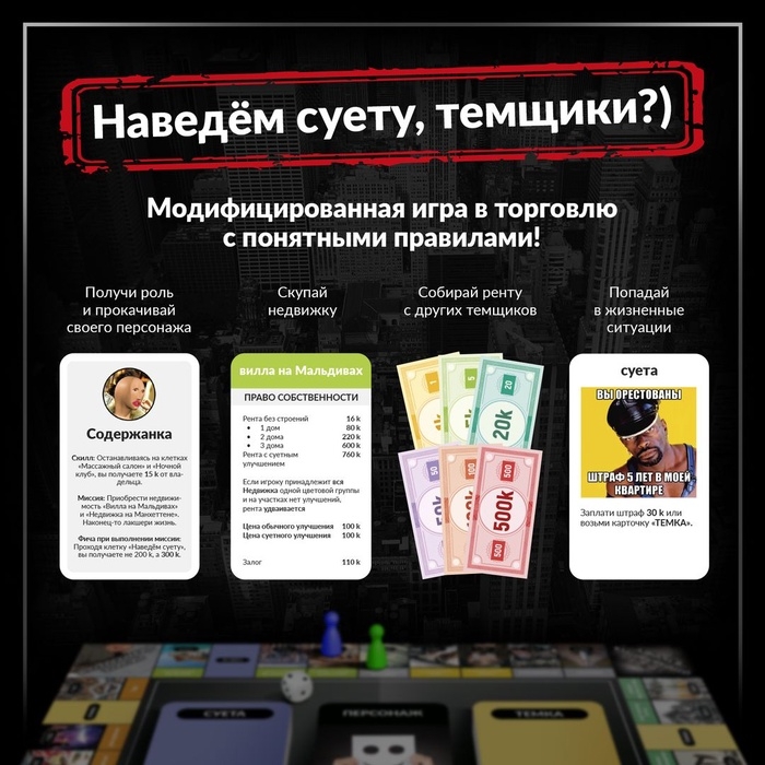 Настольная экономическая игра для тех, кто в теме &laquo;СУЕТОЛОГ&raquo;, 2-6 игрока, 18+