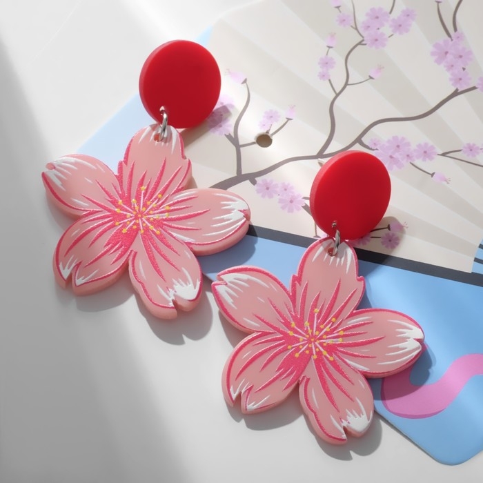 Серьги &laquo;Япония&raquo; сакура и овалы, цветные в серебре