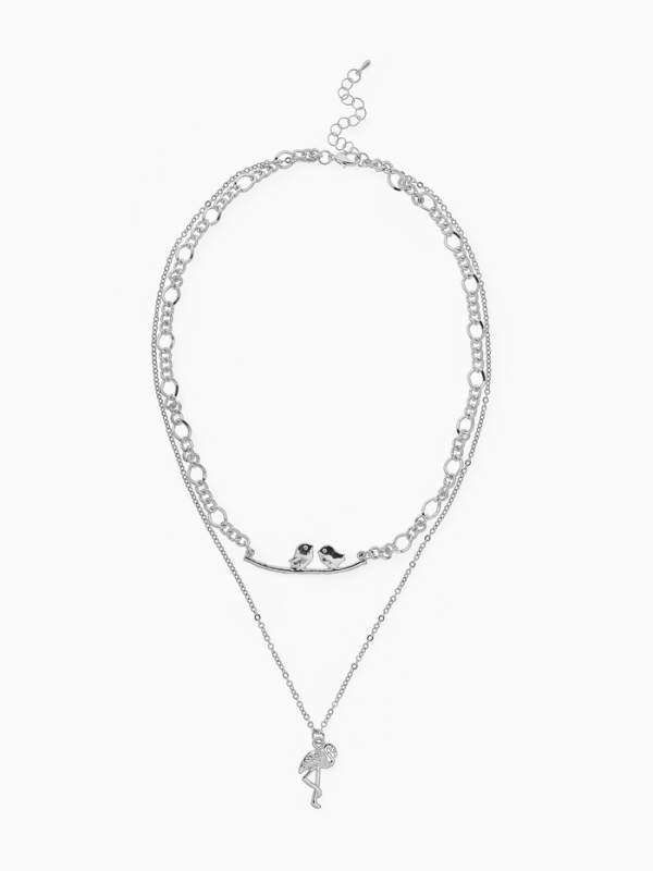 Кулон &laquo;Цепь&raquo; фламинго, цвет серебро