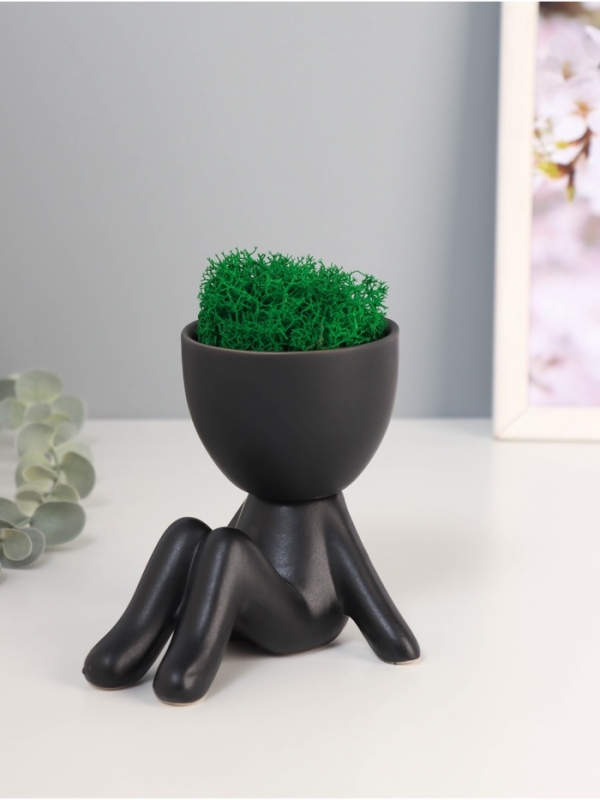 Кашпо керамика "Мистер Грин на чиле" 10*9,5*12 см черный