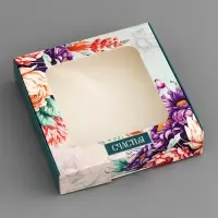 Коробка подарочная сборная с окном, упаковка, &laquo;Цветочки&raquo;, 13&times;13&times;3 см