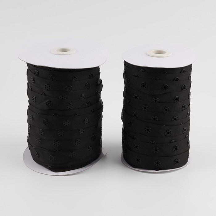 Тесьма с кнопками, 25-25 мм, 17 мм &times; 45 &plusmn; 1 м, цвет чёрный